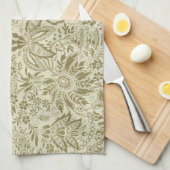 Blumenmuster Green Sage Antike Damaskus Geschirrtuch (Viertel Falte)