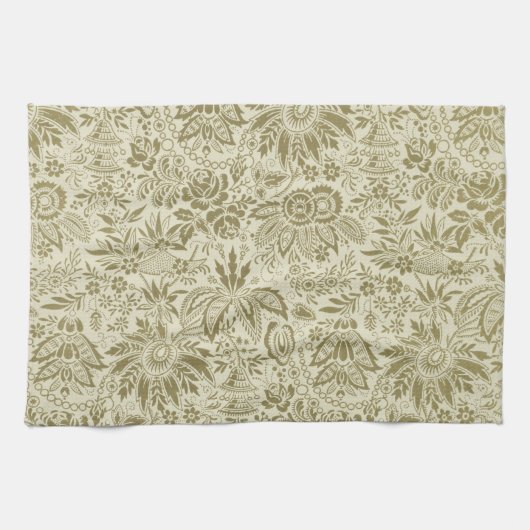 Blumenmuster Green Sage Antike Damaskus Geschirrtuch (Horizontal)