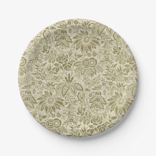 Blumenmuster Green Sage Antike Damaskus Pappteller (Vorderseite)