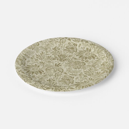 Blumenmuster Green Sage Antike Damaskus Pappteller (Schrägansicht)