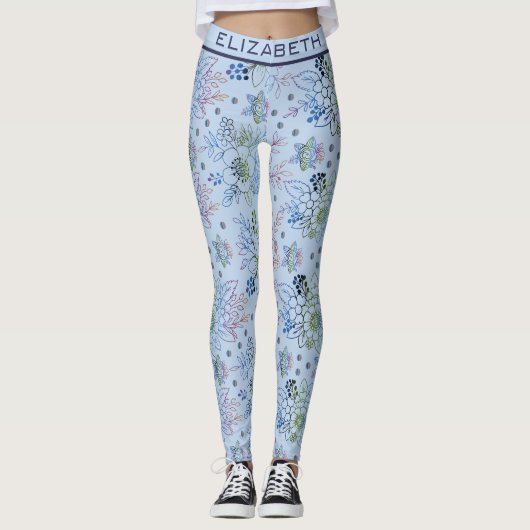 Blumenmuster große Blüte mit personalisiertem Name Leggings (Vorderseite)