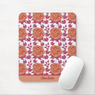 Blumenmuster große Blüte mit personalisiertem Name Mousepad