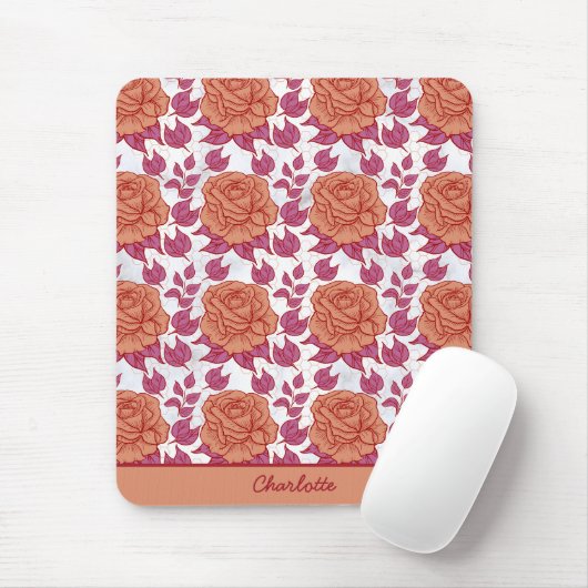Blumenmuster große Blüte mit personalisiertem Name Mousepad (Mit Mouse)