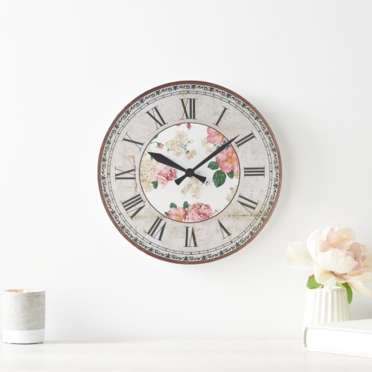Blumenmuster Große Wanduhr (Zuhause)