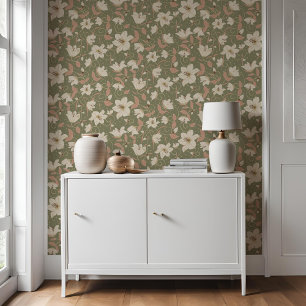 Blumenmuster Grün-Beige Lily Botanisches Muster Tapete