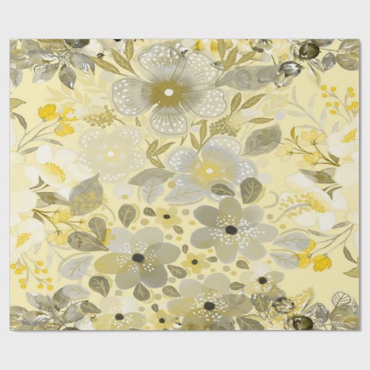 Blumenmuster Grün/Gelb Geschenkpapier (Flach)