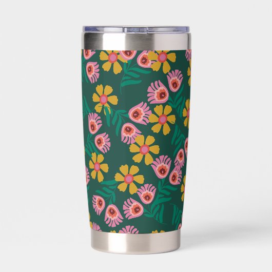 Blumenmuster grün niedliche Monogramm Wasser Flasc Thermobecher (Rückseite)