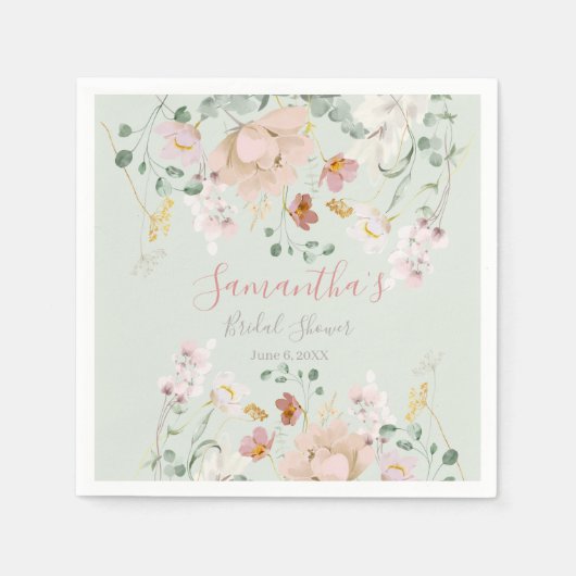 Blumenmuster Grün Rosa Rosa Elegante Paper-Teller Serviette (Vorderseite)