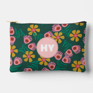 Blumenmuster grün süßes Monogramm Kosmetik Zubehörtasche