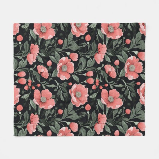 Blumenmuster Grüne Eiche Blätter und rosa Blume Fleecedecke (Vorderseite (Horizontal))