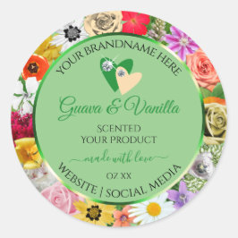 Blumenmuster Grüne Multicolor-Produktmarken Herz Runder Aufkleber