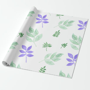 Blumenmuster, grüne und lila Blätter Geschenkpapier