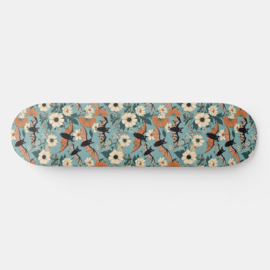 Blumenmuster Halloween Bats & Blume Skateboard (Horizontal)