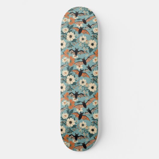 Blumenmuster Halloween Bats & Blume Skateboard (Vorderseite)
