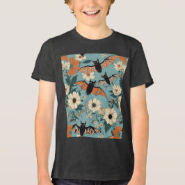 Blumenmuster Halloween Bats & Blume Tri-Blend Shirt