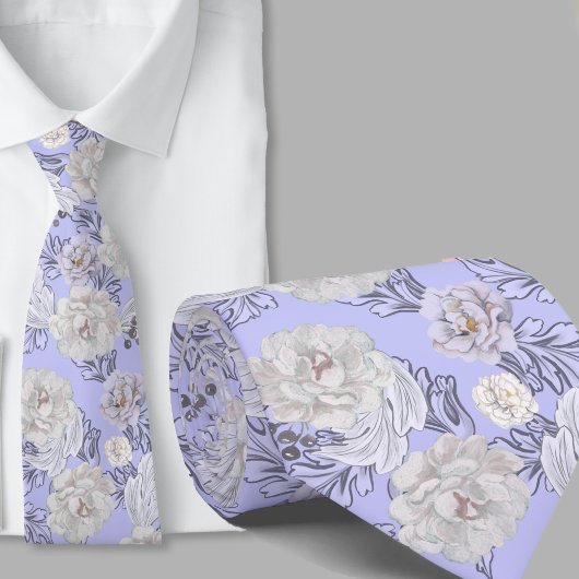 Blumenmuster Hellblaue Große Blumen Krawatte