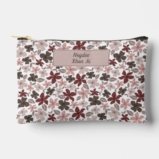 Blumenmuster Herbstfarben Text und Name Zubehörtasche (Vorderseite)