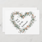 Blumenmuster Herz werden Sie meine Brautjungfrau s Einladung (Vorne/Hinten)