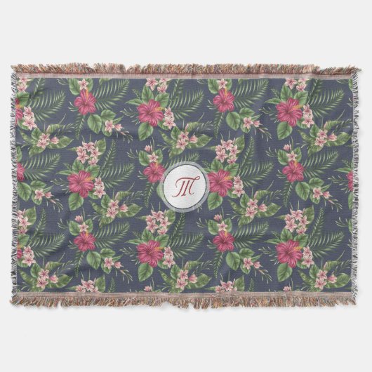 Blumenmuster Hibisken Monogramm T Blanken Decke (Vorderseite)