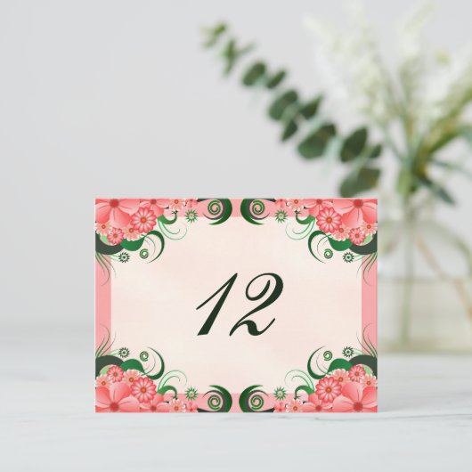 Blumenmuster Hibiskus Rosa Empfang Tischnummer Kar (Stehend Vorderseite)