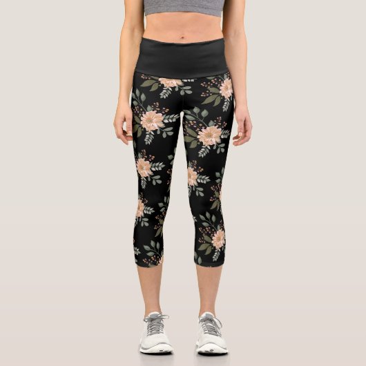 Blumenmuster Hoher Waisted Capri Leggings (Vorderseite)