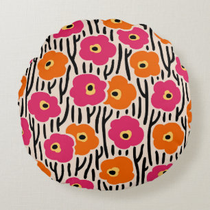 Blumenmuster Hot Pink und Orange Rundes Kissen