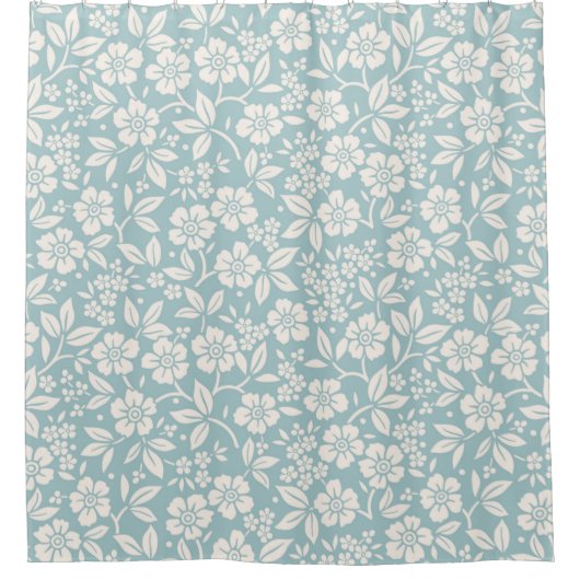 Blumenmuster. Hübsche Blume auf graublauem Hinterg Duschvorhang (Vorderseite)