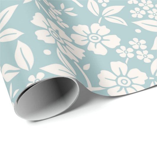 Blumenmuster. Hübsche Blume auf graublauem Hinterg Geschenkpapier (Rolleneckpunkt)