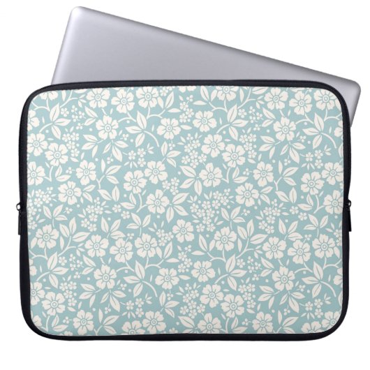 Blumenmuster. Hübsche Blume auf graublauem Hinterg Laptopschutzhülle (Vorderseite)