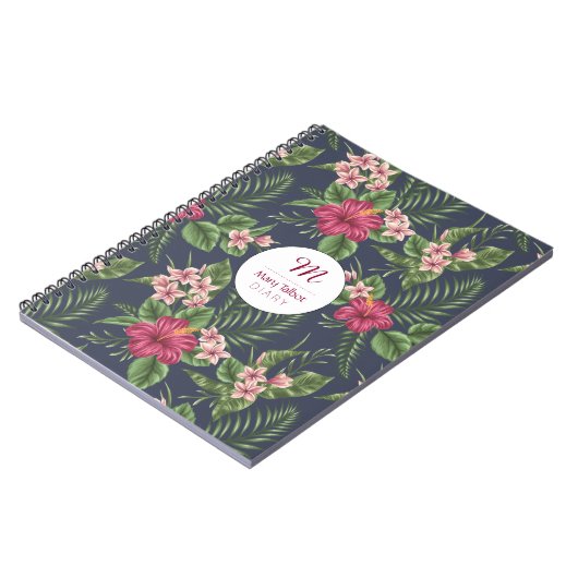 Blumenmuster Ibiscus personalisiert S Notebook Notizblock (Linke Seite)