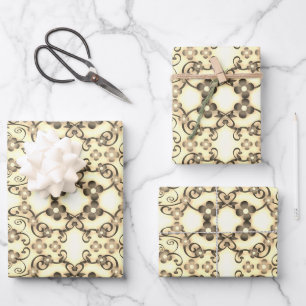 Blumenmuster im goldenen Sepia-Look Geschenkpapier Set