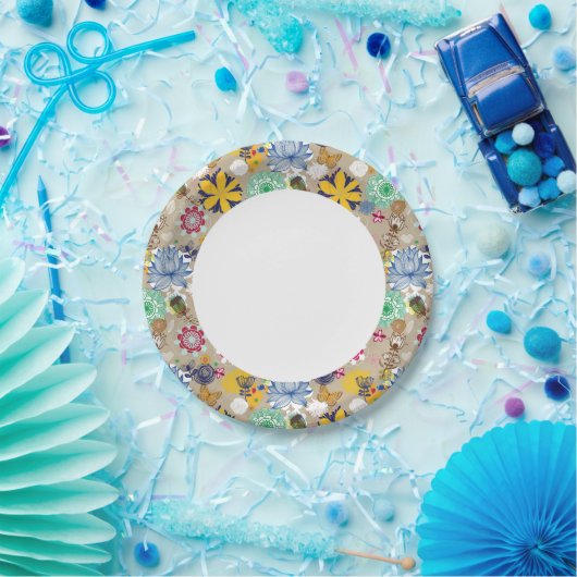 Blumenmuster im Retro-Stil 3 Pappteller (Party)