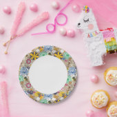 Blumenmuster im Retro-Stil 3 Pappteller (Party)