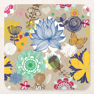Blumenmuster im Retro-Stil 3 Rechteckiger Pappuntersetzer