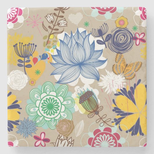 Blumenmuster im Retro-Stil 3 Steinuntersetzer (Vorderseite)
