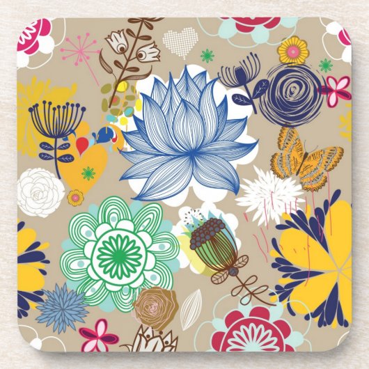 Blumenmuster im Retro-Stil 3 Untersetzer (Vorderseite)