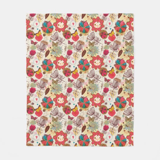 Blumenmuster im Retro-Stil 4 Fleecedecke (Vorderseite)