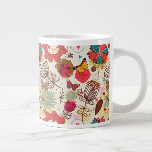 Blumenmuster im Retro-Stil 4 Jumbo-Tasse (Rechts)