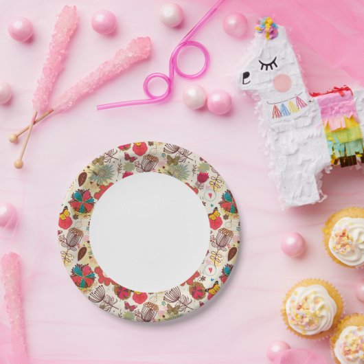 Blumenmuster im Retro-Stil 4 Pappteller (Party)