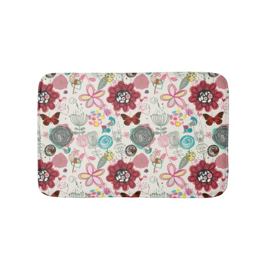 Blumenmuster im Retro-Stil 5 Badematte (Vorderseite)
