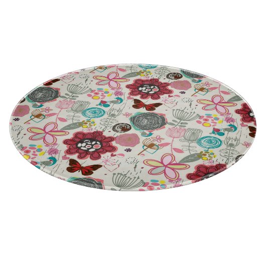 Blumenmuster im Retro-Stil 5 Schneidebrett (Ecke)