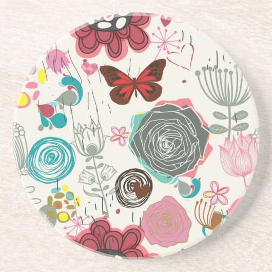 Blumenmuster im Retro-Stil 5 Untersetzer (Vorne)