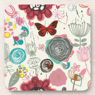 Blumenmuster im Retro-Stil 5 Untersetzer