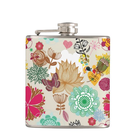 Blumenmuster im Retro-Stil Flachmann (Vorderseite)