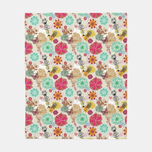 Blumenmuster im Retro-Stil Fleecedecke (Vorderseite)