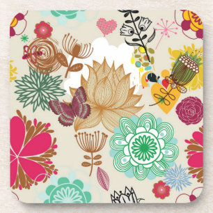 Blumenmuster im Retro-Stil Getränkeuntersetzer