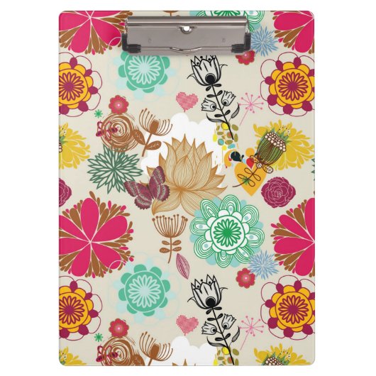 Blumenmuster im Retro-Stil Klemmbrett (Vorderseite)