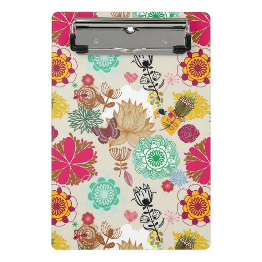 Blumenmuster im Retro-Stil Mini Klemmbrett (Vorderseite)