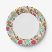 Blumenmuster im Retro-Stil Pappteller (Vorderseite)