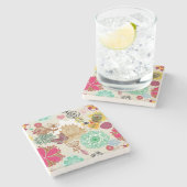 Blumenmuster im Retro-Stil Steinuntersetzer (Seitenansicht)